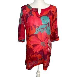 MaxMara weekend ramie 3/4 sleeve tunic tropical blouse cover up size **S**